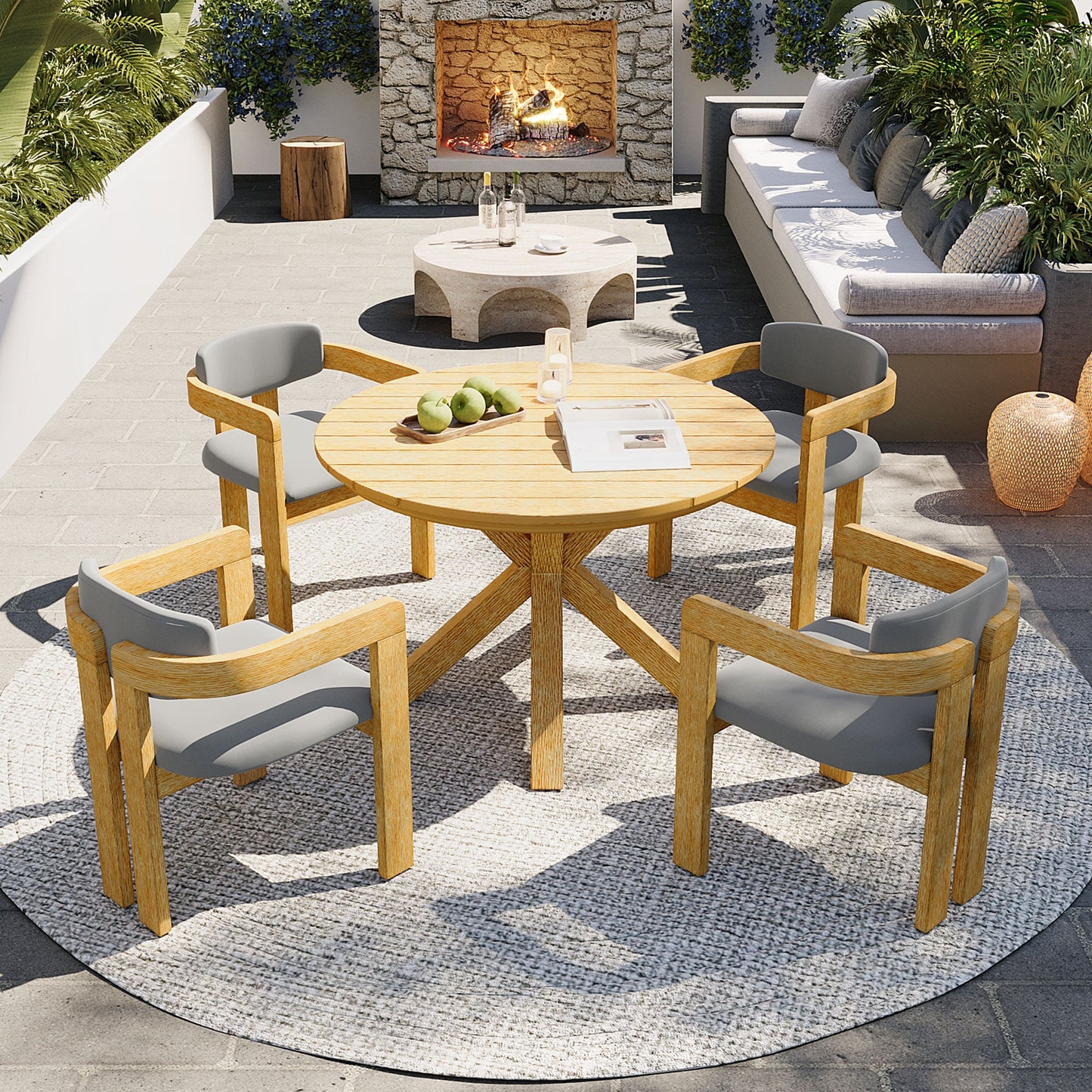 5-Piece Outdoor Acacia Wood Round Dining Set