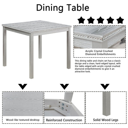 Dining Table Set With Crystal Decoration And Upholstered Chairs