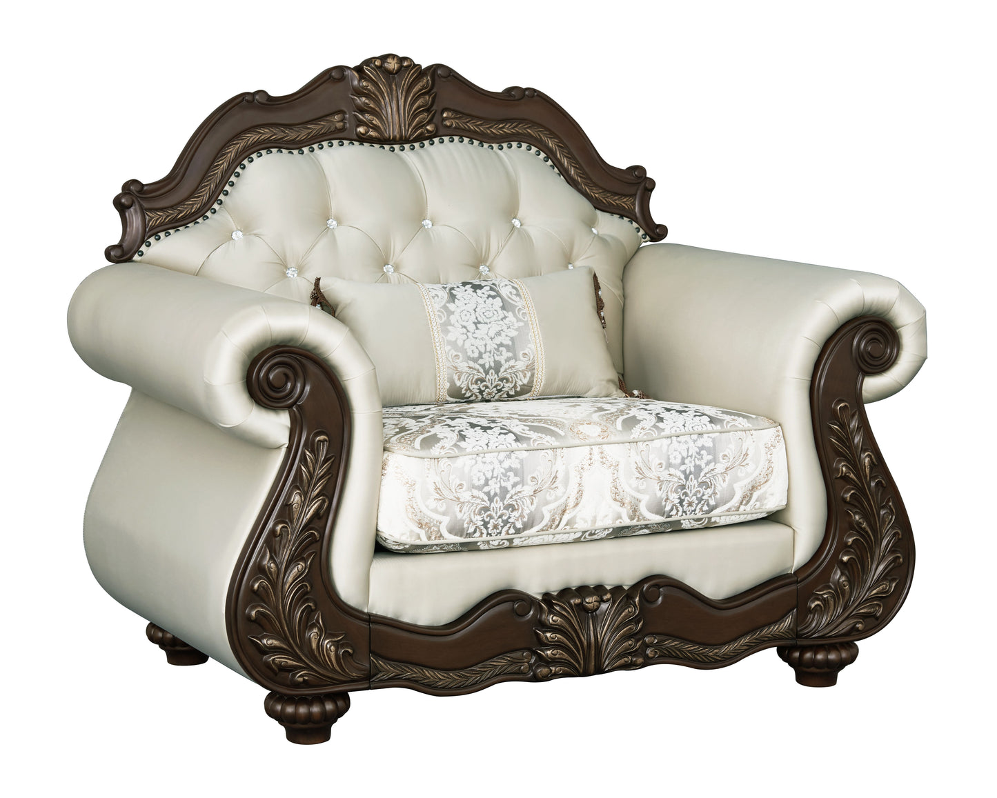 Pierce 2-Piece Traditional Living Room Set, Upholstered Loveseat and Accent Chair with Carved Wood Frame