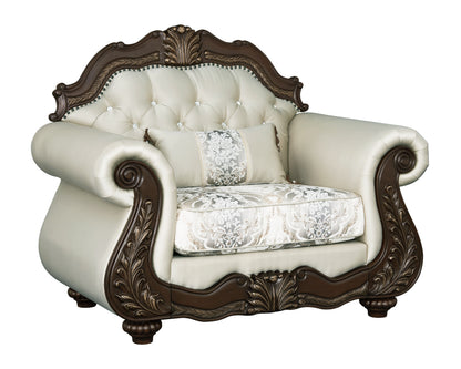 Pierce 2-Piece Traditional Living Room Set, Upholstered Loveseat and Accent Chair with Carved Wood Frame