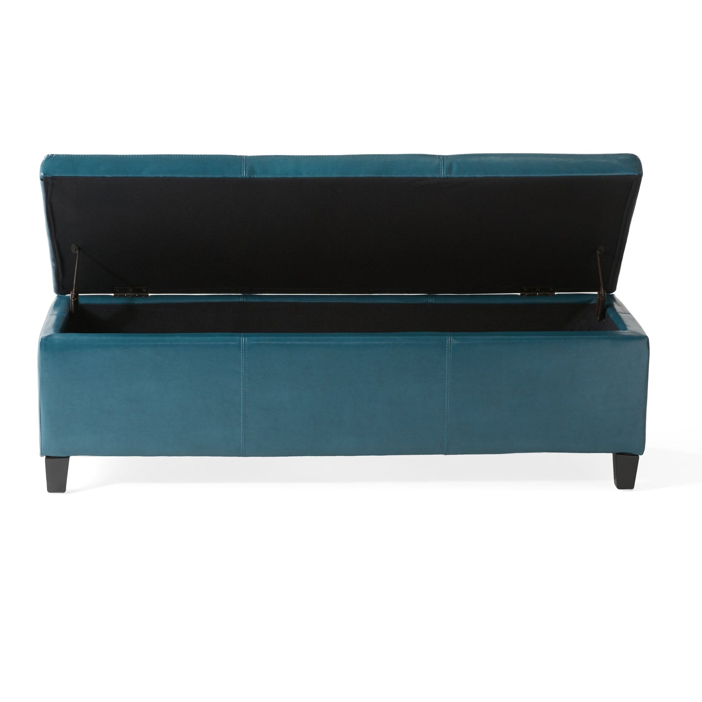 Upholstered PU Leather Storage Ottoman, Solid Wooden Legs
