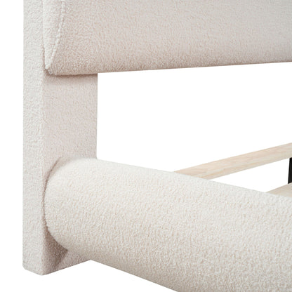 Upholstered Platform Bed With Thick Solid Frame And Stylish Curve-Shaped Design