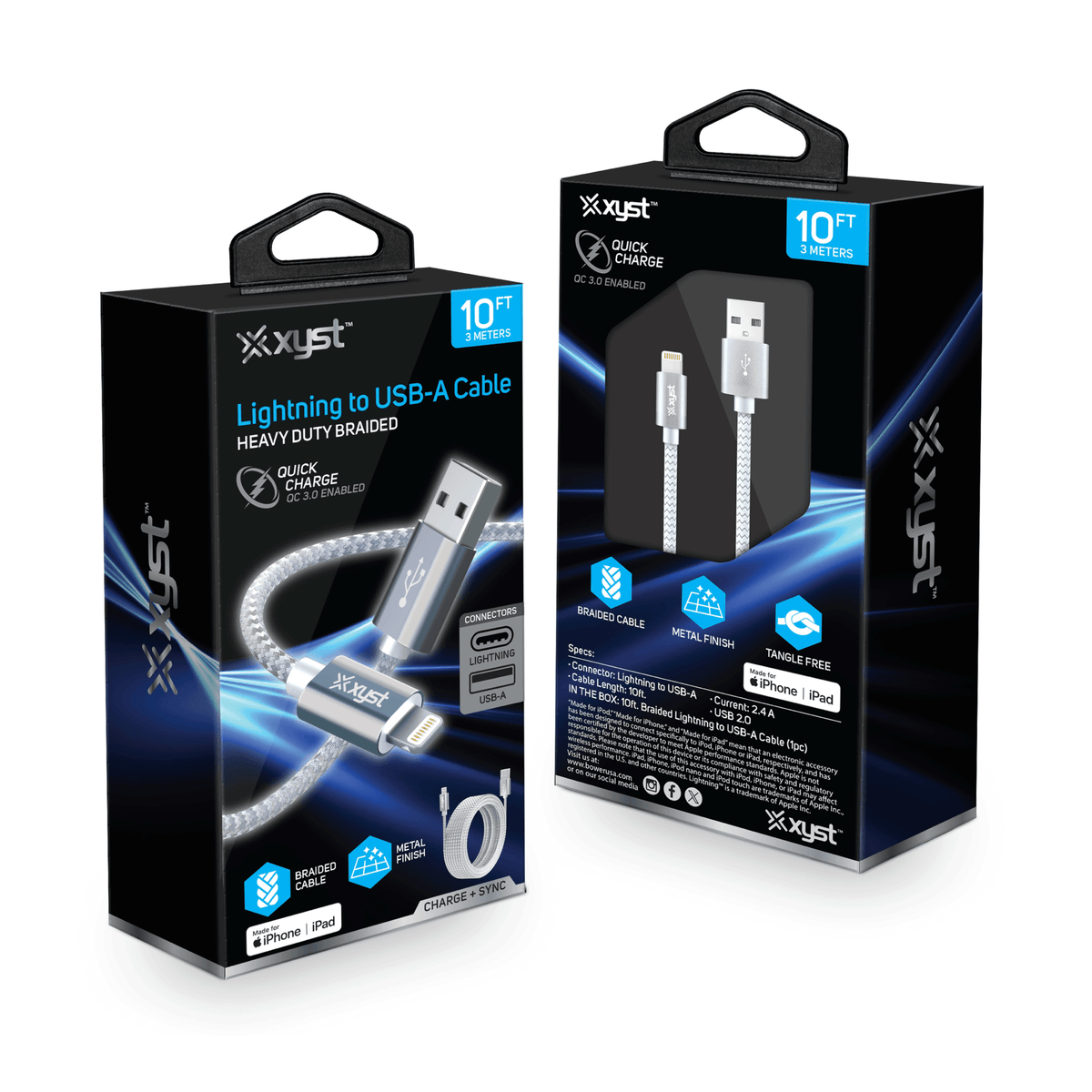 Xyst Charge and Sync USB to Lightning Braided Cable 10Ft