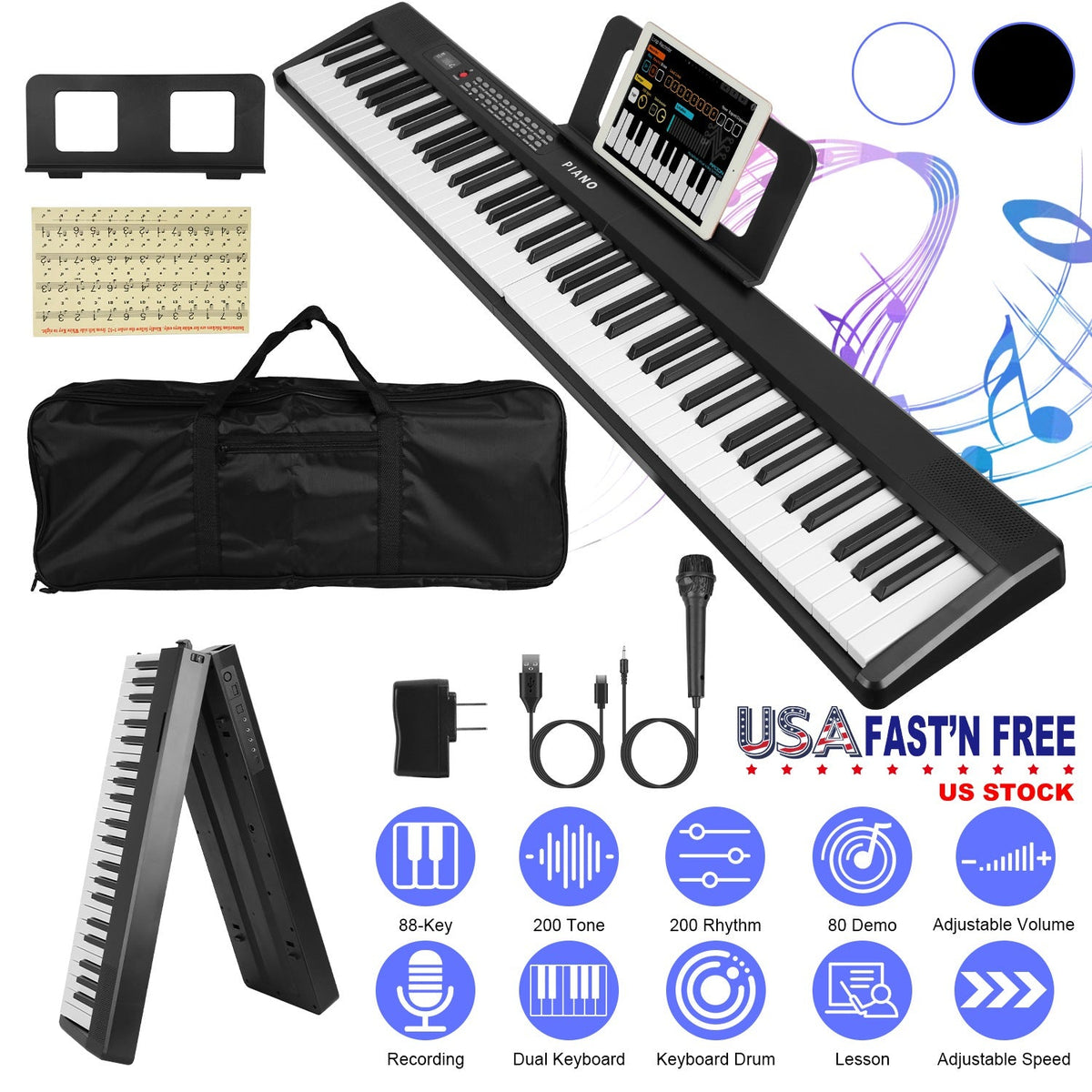 GBruno 88 Keys Foldable Full Size Keyboard
