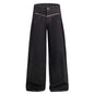 American High Street Design Denim Wide Leg Long Pants Men's Vibe Trendy Side Pleated Loose Casual Trousers
