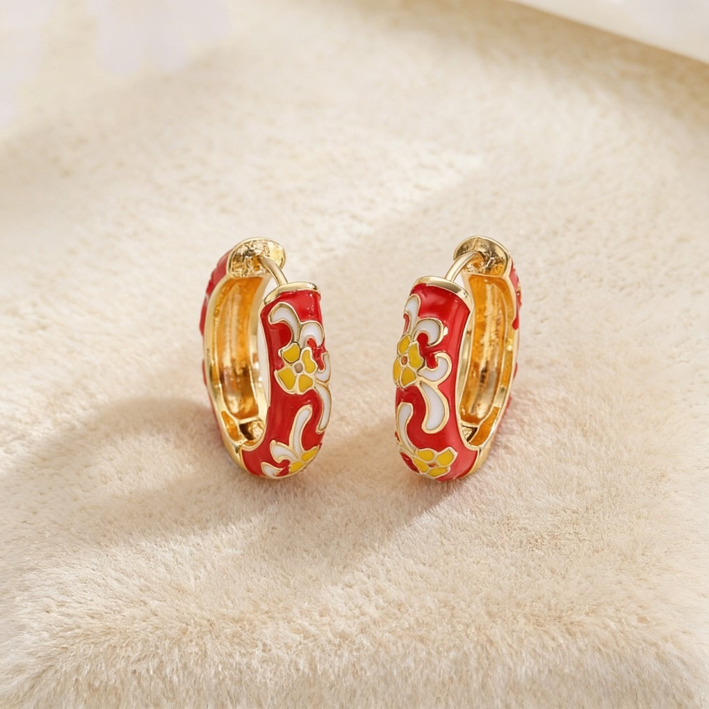 Vintage Enamel Flower Petal Ear Cuffs