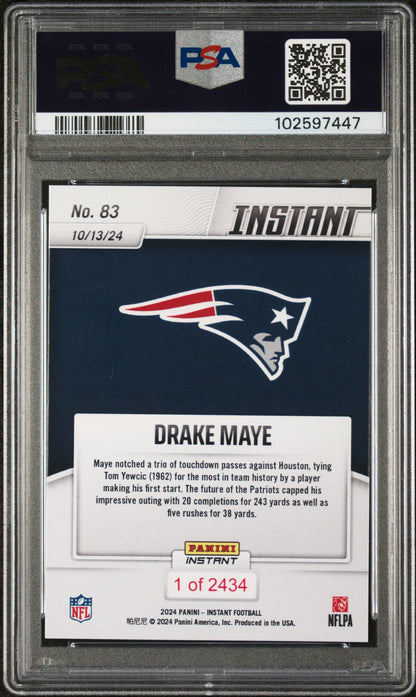 Graded 2024 Panini Instant NFL Drake Maye #83 Rookie RC Football Card PSA 9 Mint