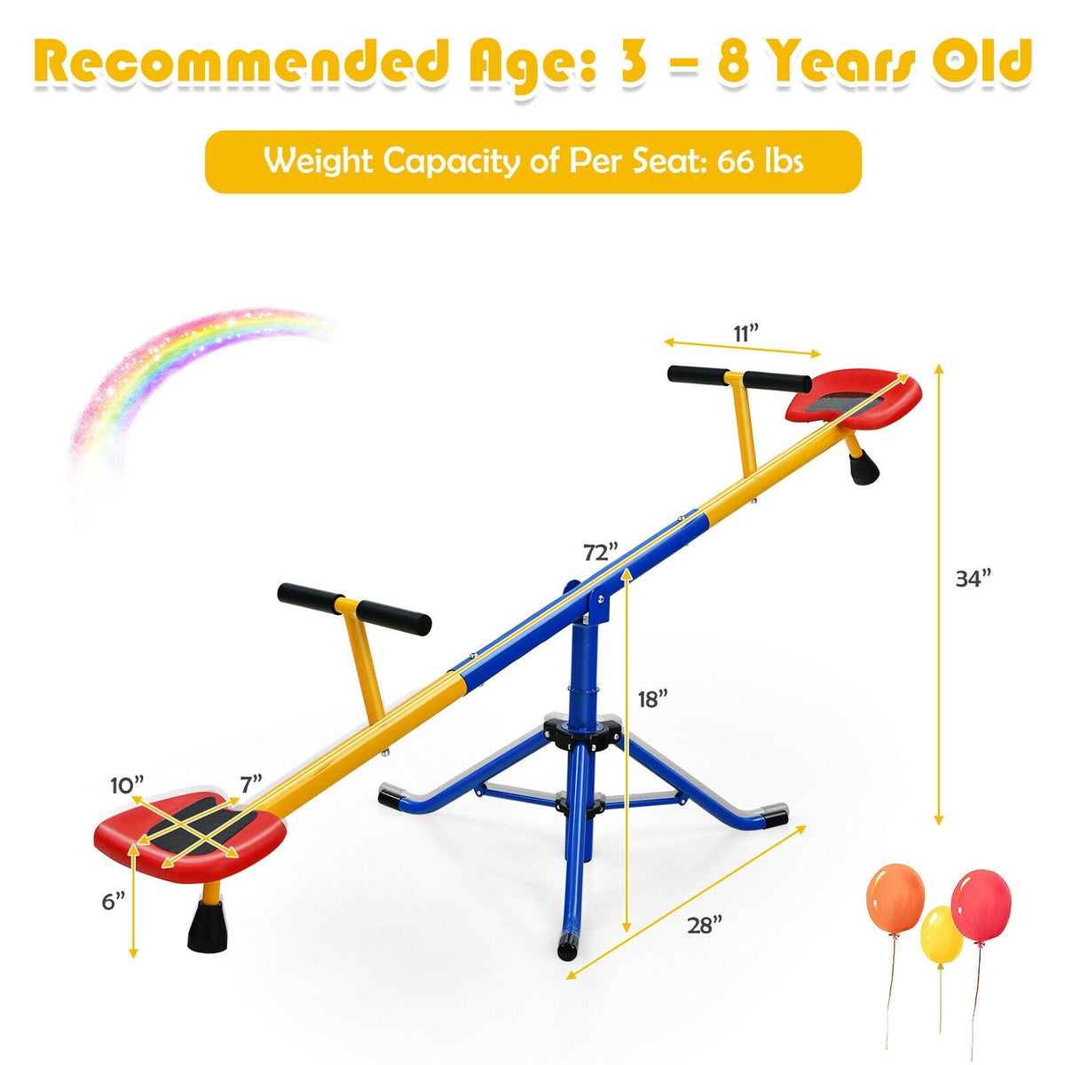 360°Rotation Kids Seesaw Swivel Teeter Totter Playground Equipment