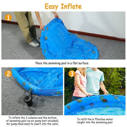 51x13Ó Inflatable Swimming Pool Blow Up Family Pool For 3 Kids Foldable Swim Ball Pool Center w/ 4 Valves Bottom Water Drain Plug For Indoor Backyard