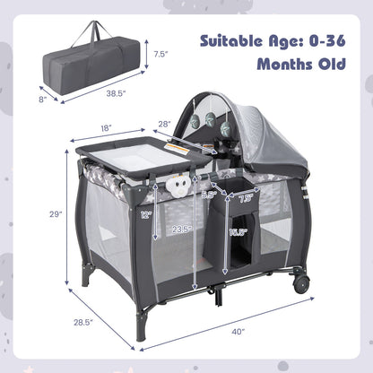 Portable Baby Nursery Center 4-in-1 Portable Travel Crib-Gray