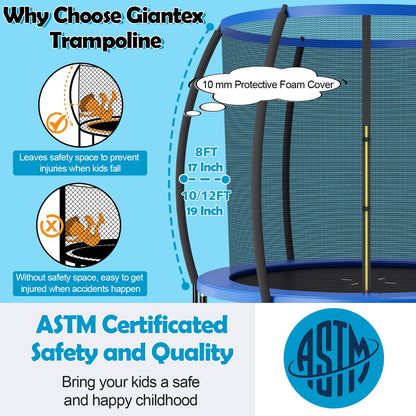 8 Feet ASTM Approved Recreational Trampoline with Ladder-Blue