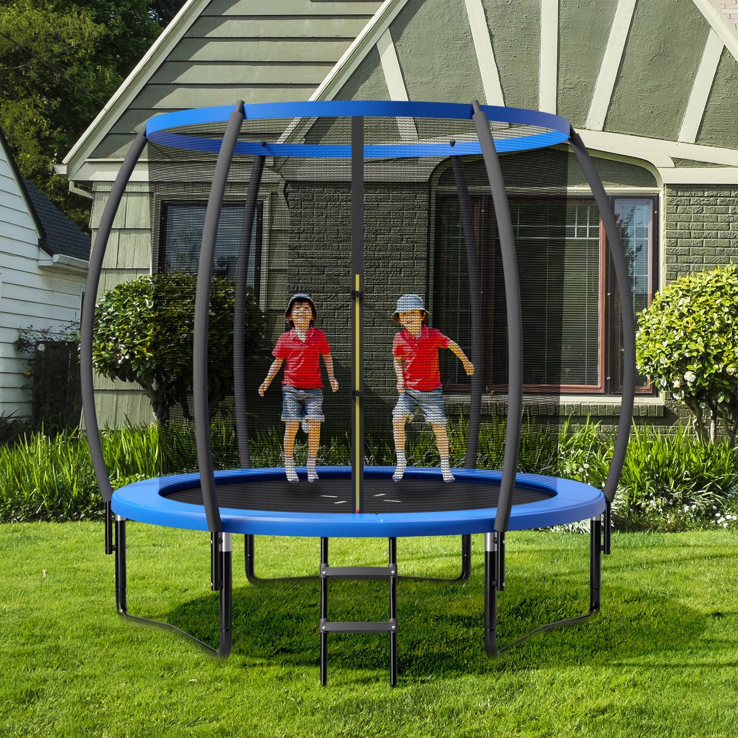 8 Feet ASTM Approved Recreational Trampoline with Ladder-Blue