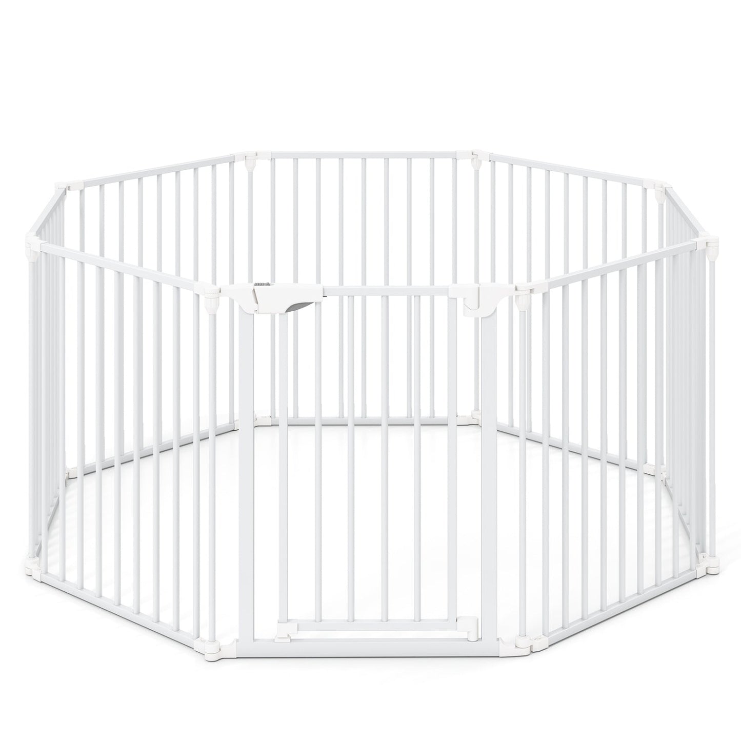 8-Panel Extra Wide Baby Gate Adjustable Pet Safety Fence with Auto-close Door