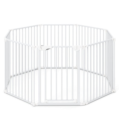 8-Panel Extra Wide Baby Gate Adjustable Pet Safety Fence with Auto-close Door