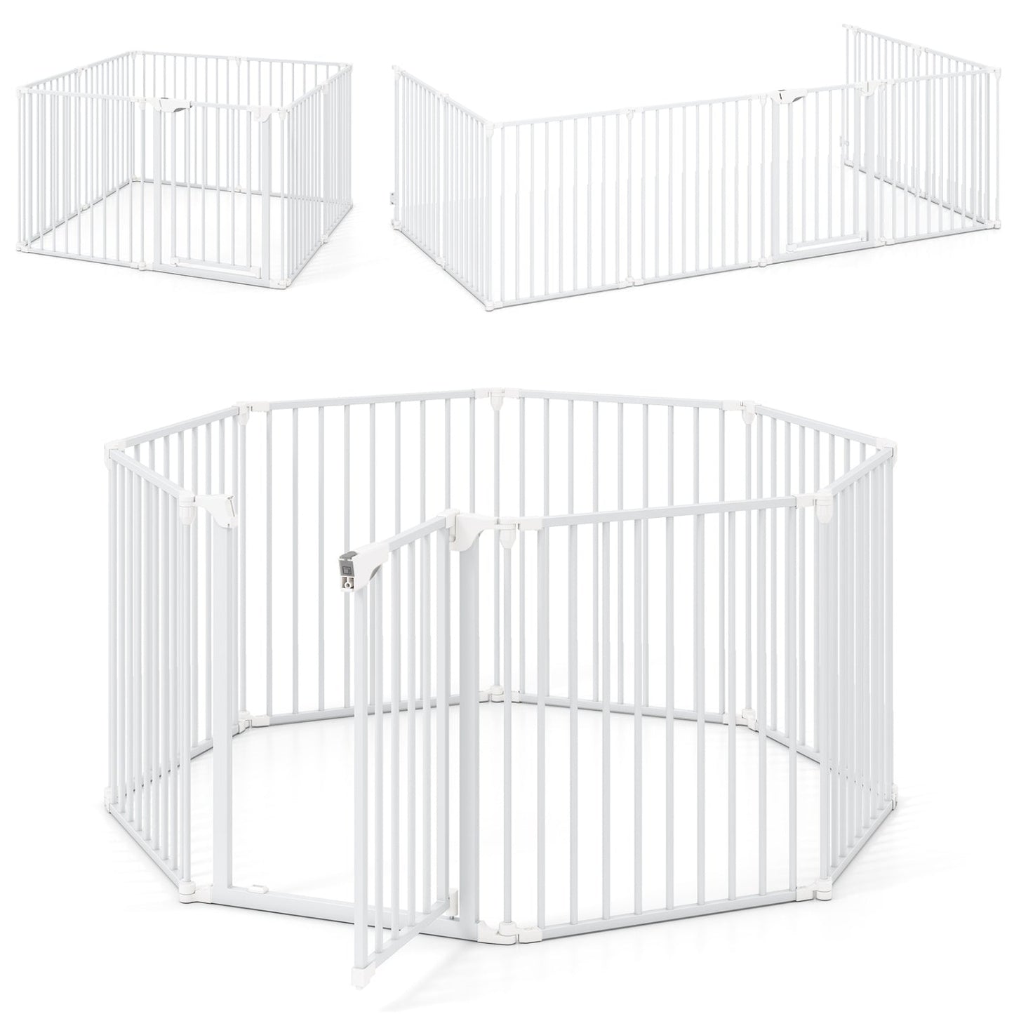 8-Panel Extra Wide Baby Gate Adjustable Pet Safety Fence with Auto-close Door