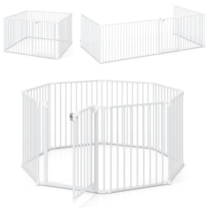 8-Panel Extra Wide Baby Gate Adjustable Pet Safety Fence with Auto-close Door