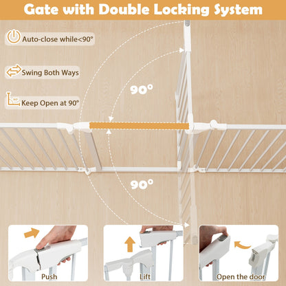 8-Panel Extra Wide Baby Gate Adjustable Pet Safety Fence with Auto-close Door