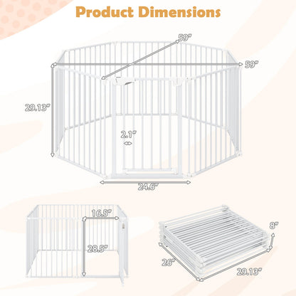 8-Panel Extra Wide Baby Gate Adjustable Pet Safety Fence with Auto-close Door