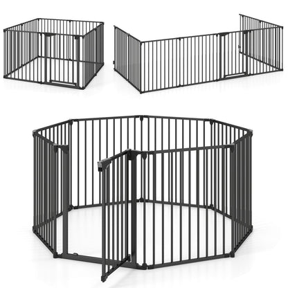 8-Panel Extra Wide Baby Gate Adjustable Pet Safety Fence with Auto-close Door