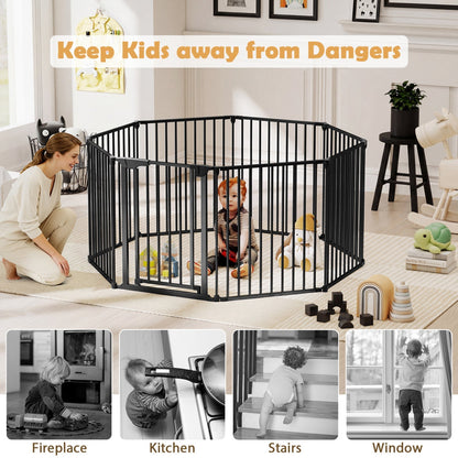 8-Panel Extra Wide Baby Gate Adjustable Pet Safety Fence with Auto-close Door
