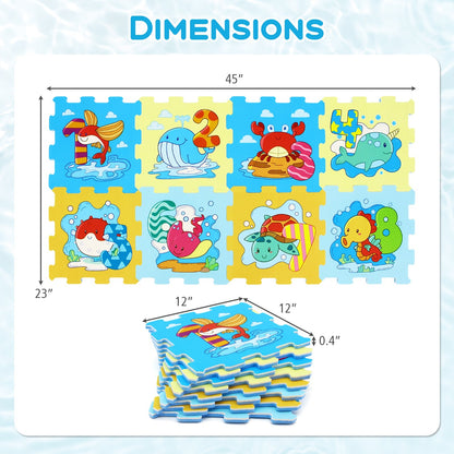 8-Piece Educational Interlocking Baby Play Mat with Animals and Numbers
