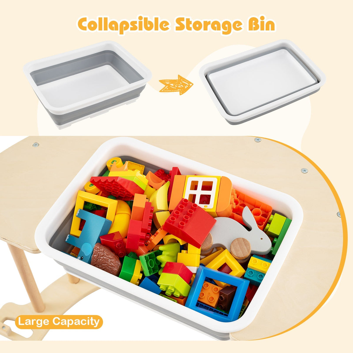 8 in 1 Climbing Arch Sensory Table with Collapsible Storage Bin for Kids-Natural