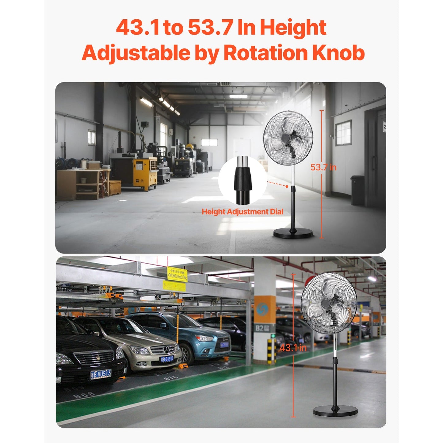 18" Industrial Pedestal Fan 3-Speed Oscillating Fan with Adjustable Height