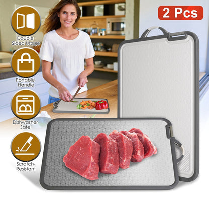2Pcs Double Sided Cutting Board Stainless Steel PP Chopping Board Lightweight Kitchen Cutting Board Mesh Design with Grinding Zone Knife Sharpener Han
