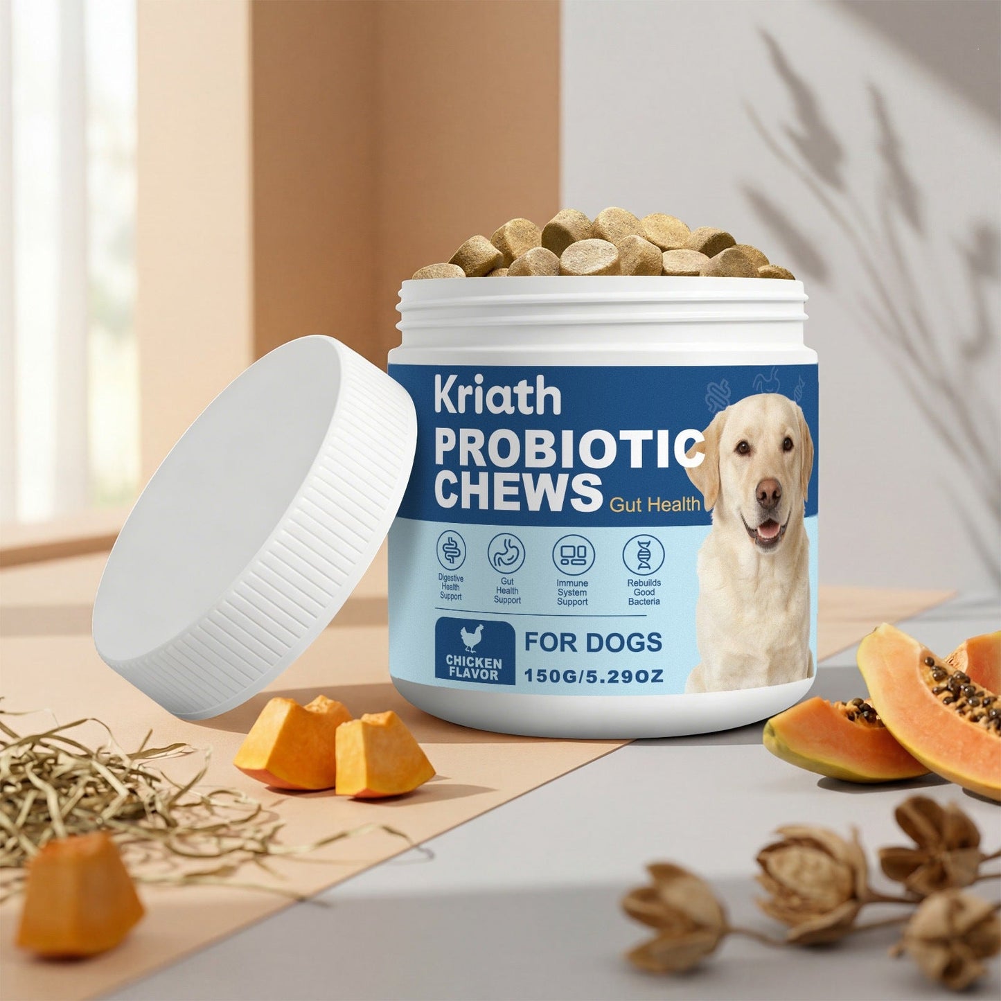 Kriath Dog Probiotic Chewable Tablets Mild Ingredients Daily Care Dog Body Balance Chewable Tablets