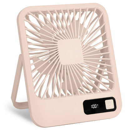 Mini Desktop Cooling Fan Rechargeable Battery Powered Personal Fan Speed Adjustment Strong Airflow Quiet Travel Fan with LCD Display for Home Office T