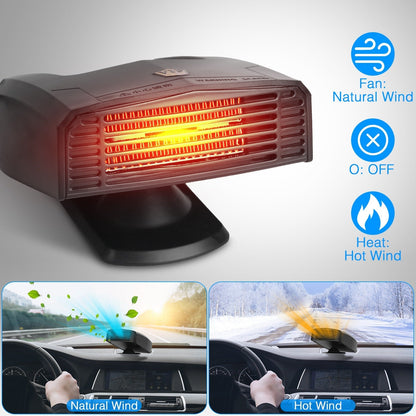 24V 180W Portable Car Heater & Fan | 2-in-1 Defroster/Defogger with 360° Rotating Base