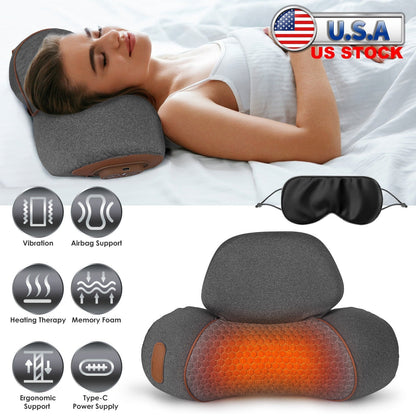 3 In 1 Neck Massager Pillow With Vibration Heating Therapy Airbag Stretching Memory Foam Fillings Ergonomic Cervical Massager With Portable Storage Ba