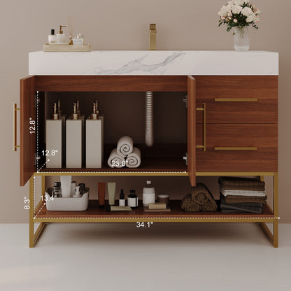 36" Modern Free-Standing Bathroom Vanity with Seamless Ceramic Sink