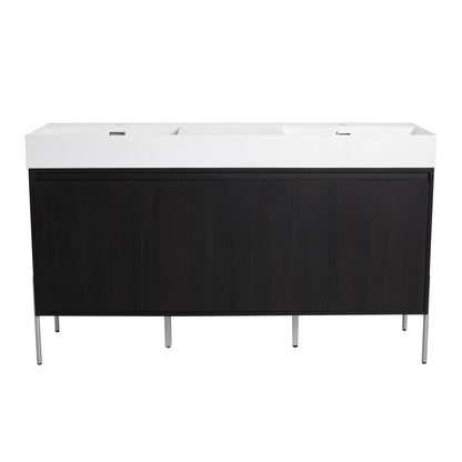 Freestanding Bathroom Vanity With Resin Sink And Storage Cabinet