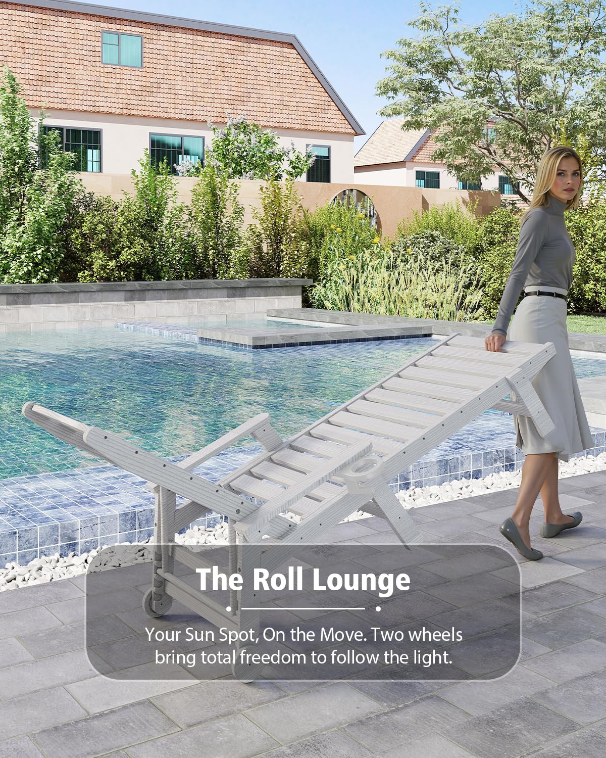 Patio Lounge Chair Outdoor HDPE with Reclining Backrest