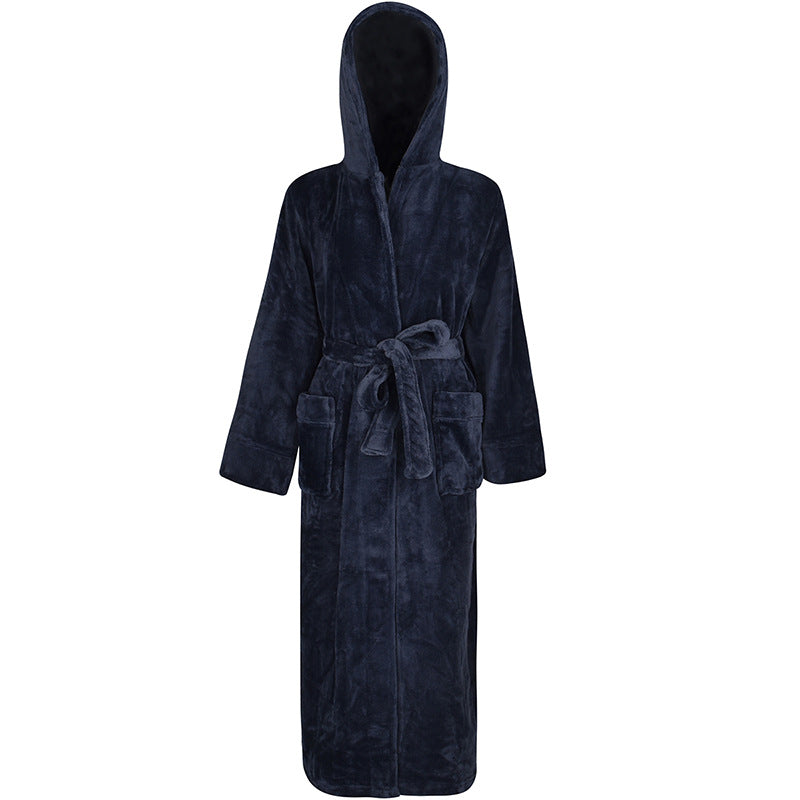 Mens Winter Hooded Thickened Long-Style Nightgown