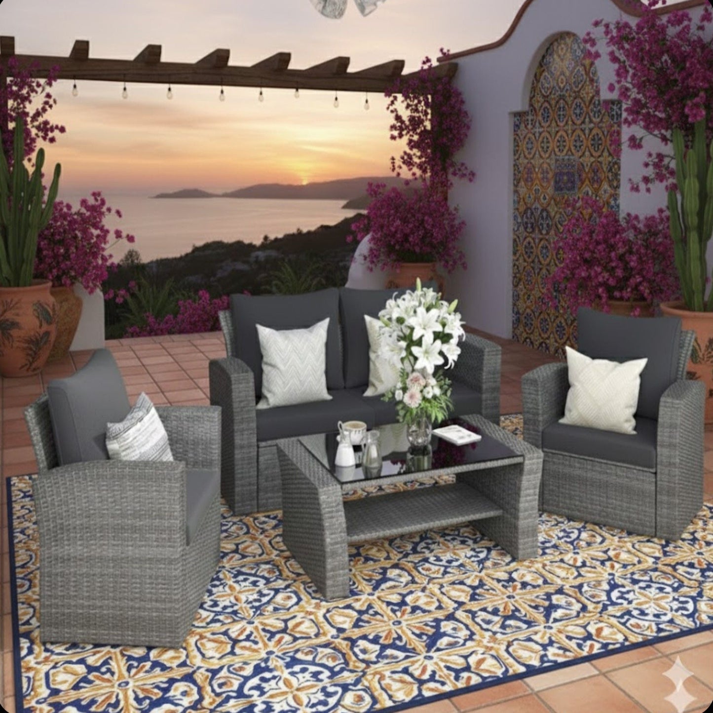 Modern Patio Set With Table And Cushions