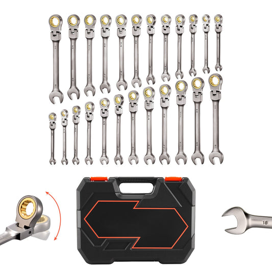 Flex-Head Ratcheting Wrench Set, 24-Piece SAE and Metric