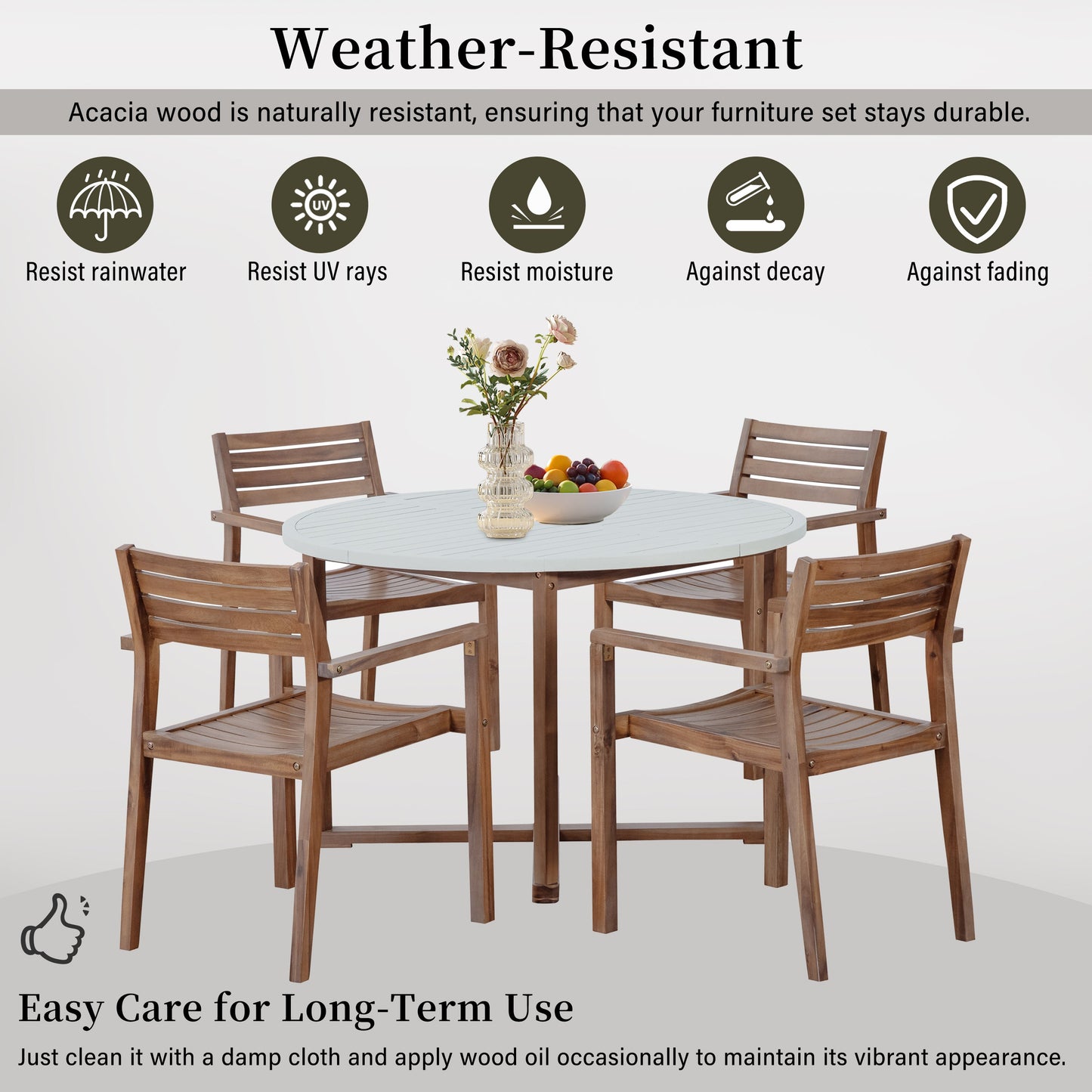 U_STYLE 5-Piece Outdoor Dining Set with Acacia Wood Chairs