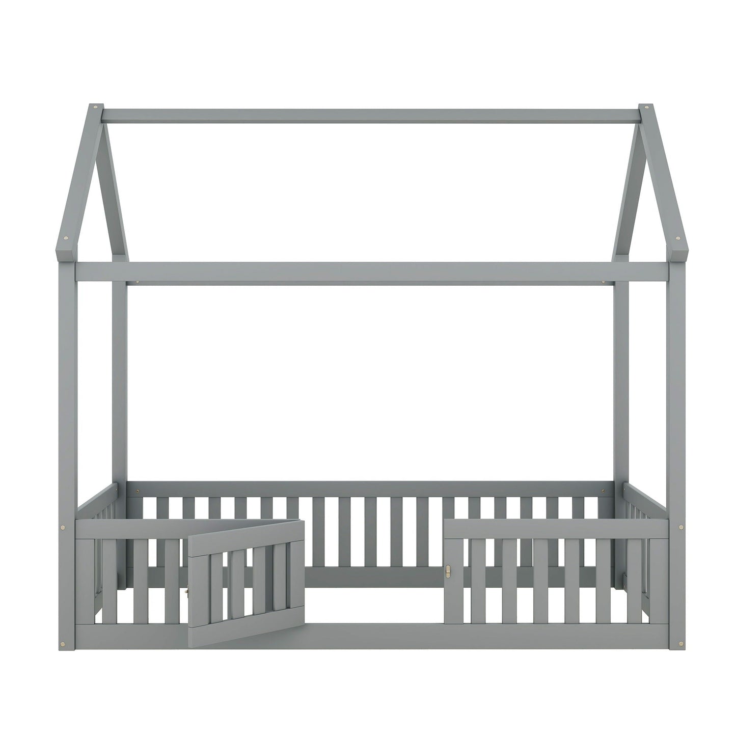 Wood House Bed With Fence And Door