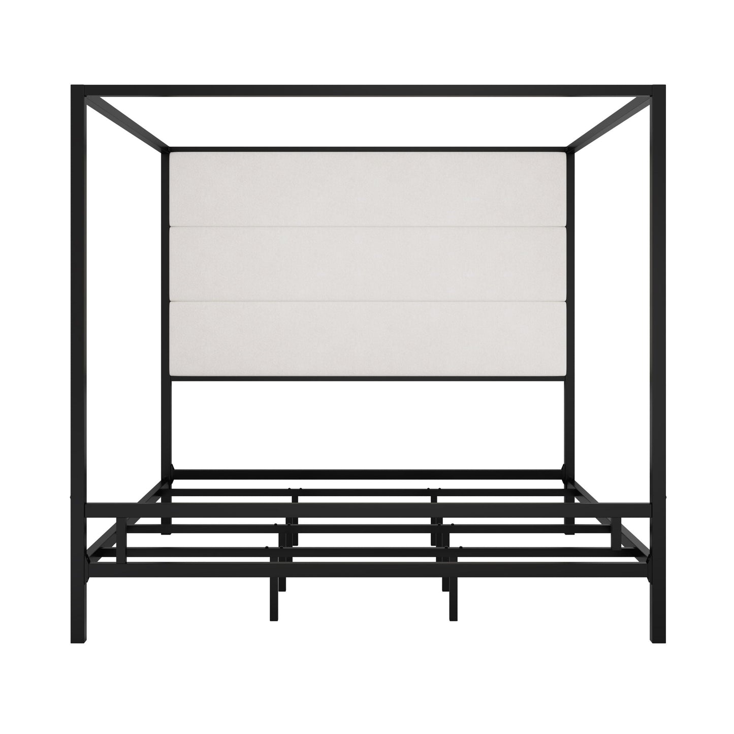 Canopy Bed With Tall Upholstered Headboard, 4 Poster Frame