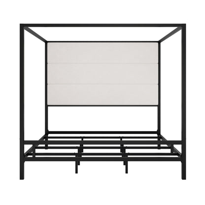Canopy Bed With Tall Upholstered Headboard, 4 Poster Frame