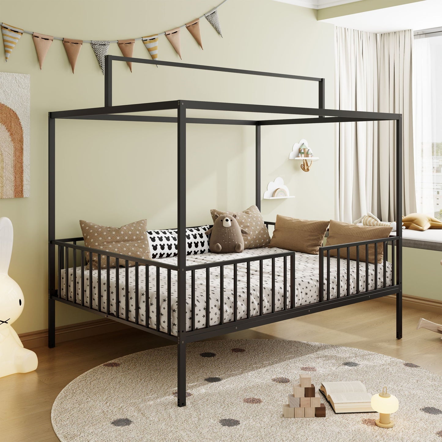 3 In 1 Convertible Montessori Floor Bed With Fenced Support