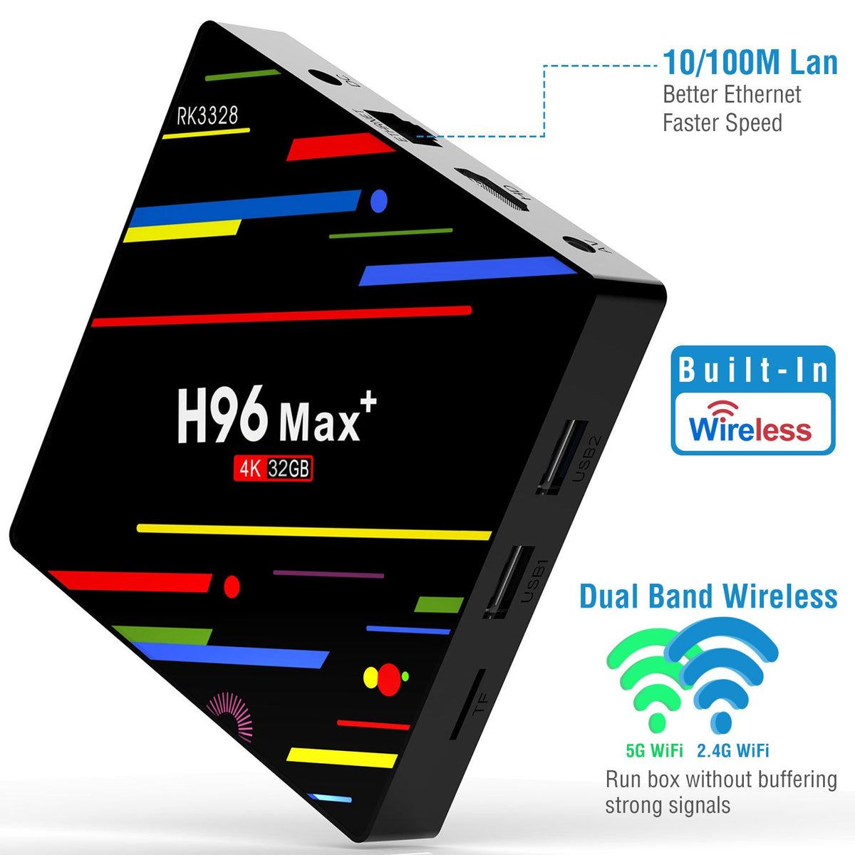 H96 Max+ Android 8.1 TV Box RK3328 Quad Core 4GB / 32GB UHD 4K VP9 H.265 WiFi_x000B__x000B_USB3.0 Smart Streaming Media Player US Plug