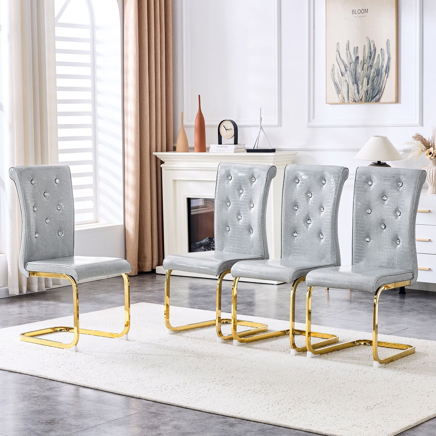 Elegant Design Alligator Skin Upholstered Dining Chairs