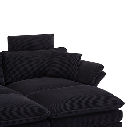Modern Deep Seat Sectional Sofa With Ottoman
