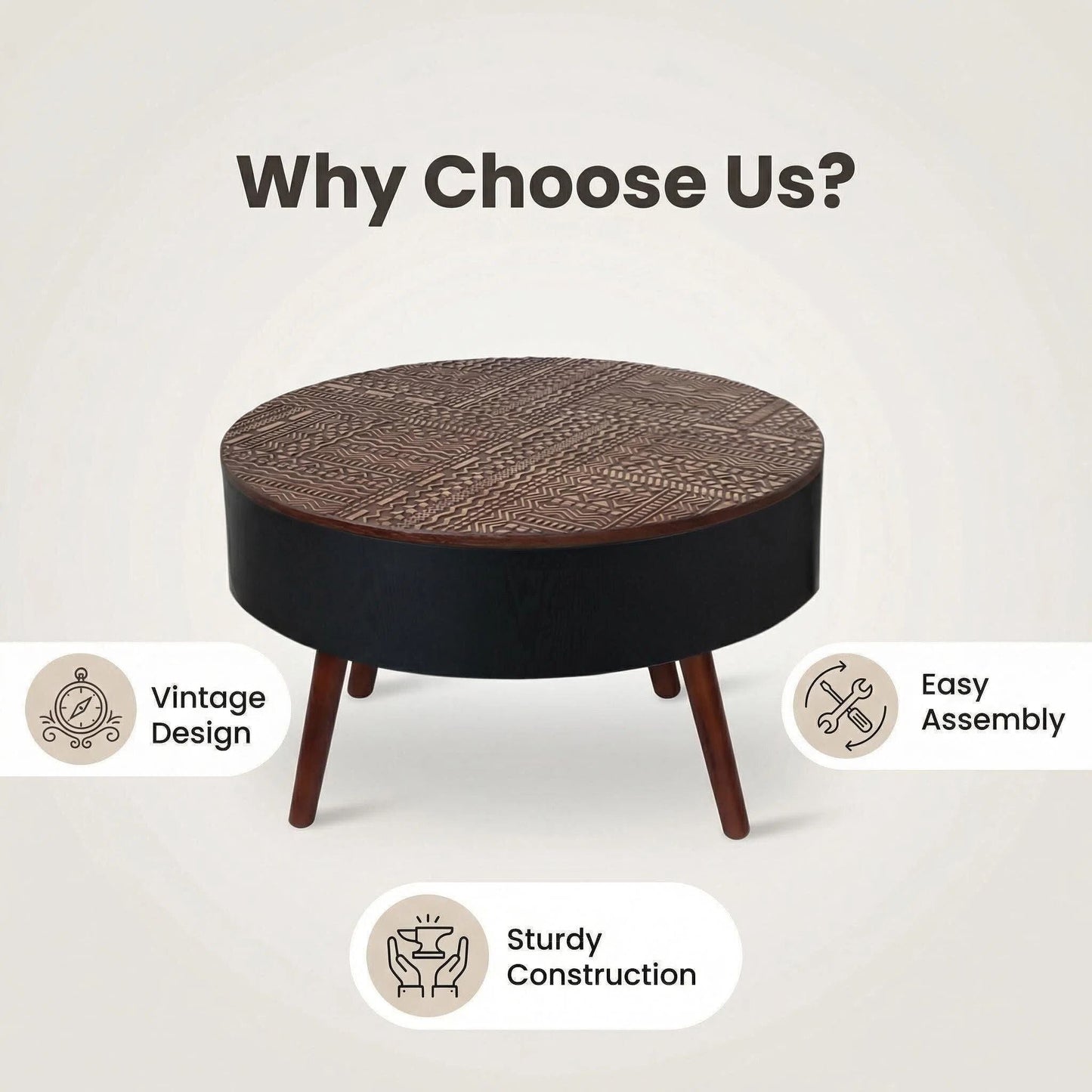 Round Coffee Table With Storage Function For Living Rooms
