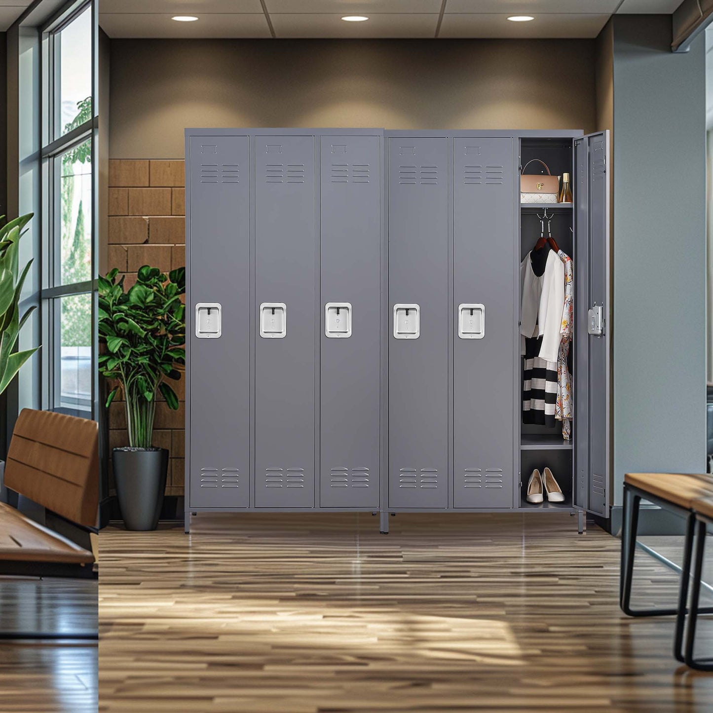3 Door Lockers With Lock For Home, Gym, Office, School, And Garage - Gray