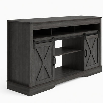 Farmhouse TV Stand With Sliding Barn Doors & Adjustable Storage