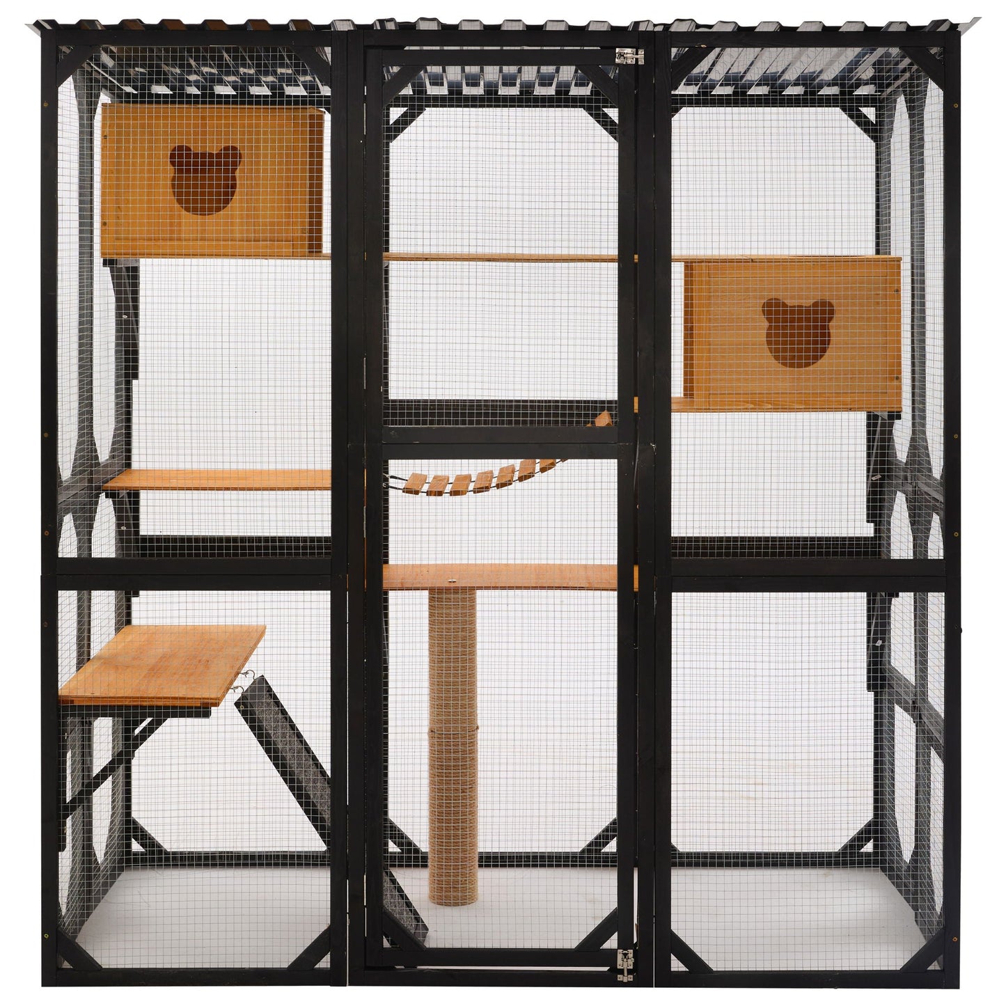 Outdoor Cat Enclosure With Sleeping Houses, Jumping Platforms, Scratching Post